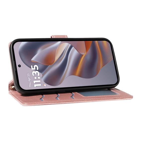 Husă cu clapetă pentru Motorola Edge 50 Neo / Motorola ThinkPhone 25, Rhombus Crossbody Leather, roz rose gold