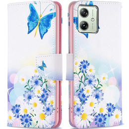 Husă cu clapetă pentru Motorola Moto G54 5G, portofel, fluture și flori, alb