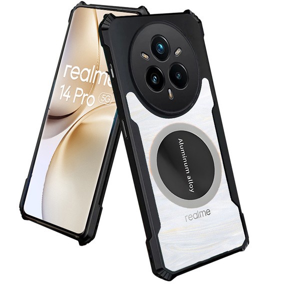 Carcasă pentru Realme 14 Pro 5G, cu placă magnetică, transparent / negru