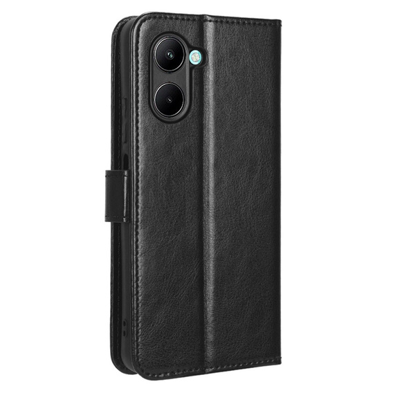 Cu clapetă pentru Realme C33, Crazy Horse Wallet, negru