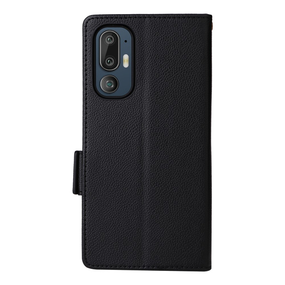 Huse pentru HTC U24 Pro 5G, Wallet Litchi Leather, negru