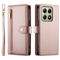 Cu clapetă pentru Xiaomi 14T, Wallet Zipper Pocket, roz