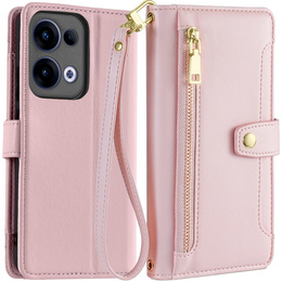Cu clapetă pentru Oppo Reno 13, Wallet Zipper Pocket, roz