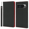 Husă cu clapetă pentru Google Pixel 10 / 10 Pro, piele Litchi Grain, negru