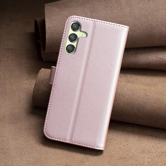 Cu clapetă pentru Samsung Galaxy A25 5G, BINFEN Wallet, roz rose gold + sticlă 9H