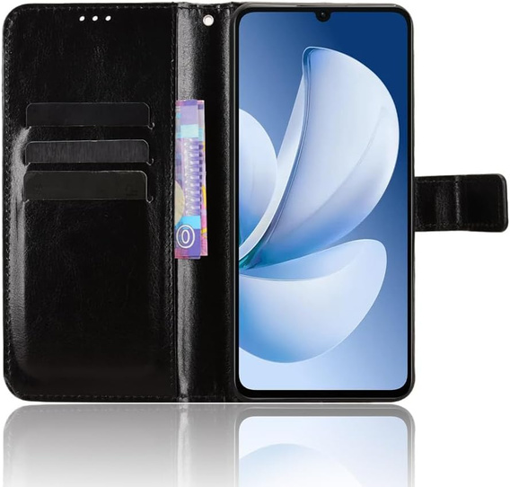 Cu clapetă pentru Realme Note 70T 4G, Crazy Horse Wallet, negru