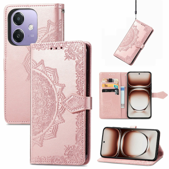 Cu clapetă pentru Oppo A40 / Oppo A40m, Mandala, roz rose gold