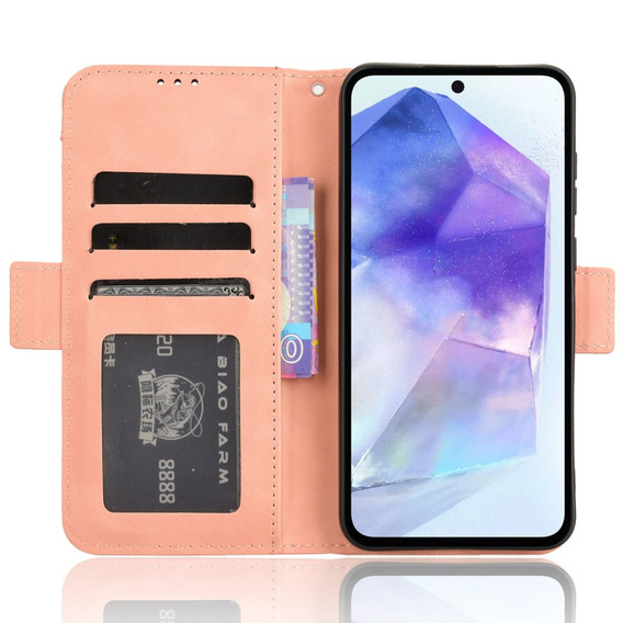 Cu clapetă pentru Samsung Galaxy A55 5G, Card Slot, roz