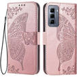 Cu clapetă pentru Infinix Hot 50 Pro+ 4G, Butterfly, roz rose gold
