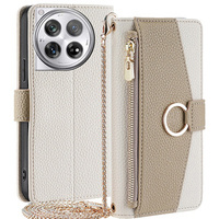 Carcasă flip pentru OnePlus 12 5G, Wallet Zipper Pocket, cu oglindă, alb