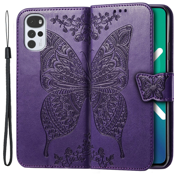 Cu clapetă pentru Motorola Moto G22, Butterfly, violet