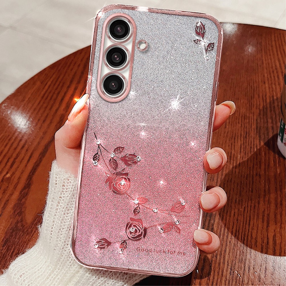 Husă pentru Samsung Galaxy A05s 4G, Glitter Flower, roz rose gold