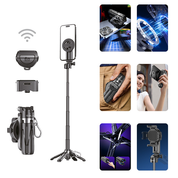 Selfie Stick din aluminiu cu funcție de trepied și telecomandă Bluetooth, pentru smartphone-uri