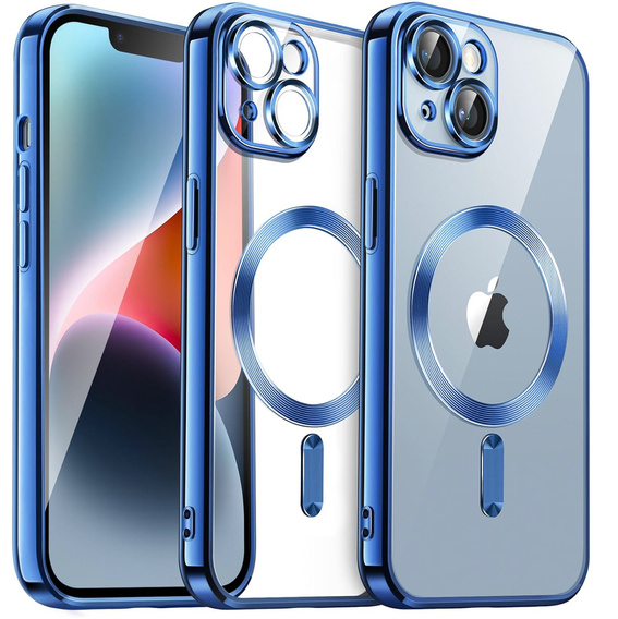 Husă pentru iPhone 14, Electro MagSafe, albastru + Sticlă pentru ecran