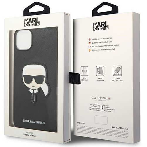 Karl Lagerfeld Huse pentru iPhone 14 Plus, Saffiano Karl's Head Patch, negru