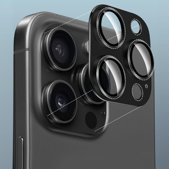 Geam de cameră pentru iPhone 16 Pro / 16 Pro Max, suprapunere din metal negru ERBORD