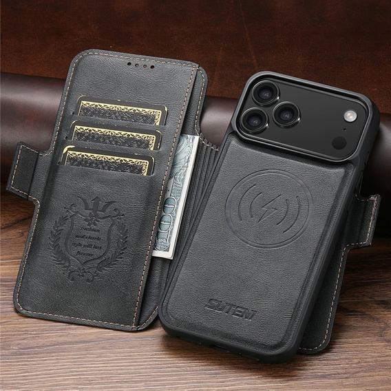 Husă flip 2 în 1 pentru iPhone 17 Pro, SUTENI, pentru MagSafe, negru