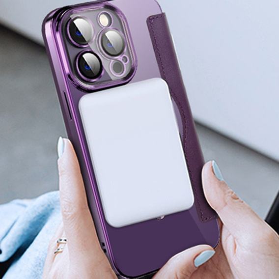 Cu clapetă pentru iPhone 14 Pro, RFID Wallet MagSafe CamShield, violet