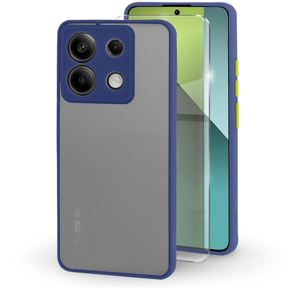 Carcasă din silicon pentru Xiaomi Redmi Note 13 Pro 5G, cu protecție pentru camera foto, transparent / albastru + sticlă călită 9H