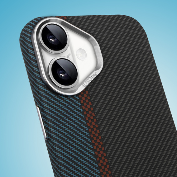 Carcasa pentru iPhone 16, Carbon Fiber MagSafe, negru / albastru