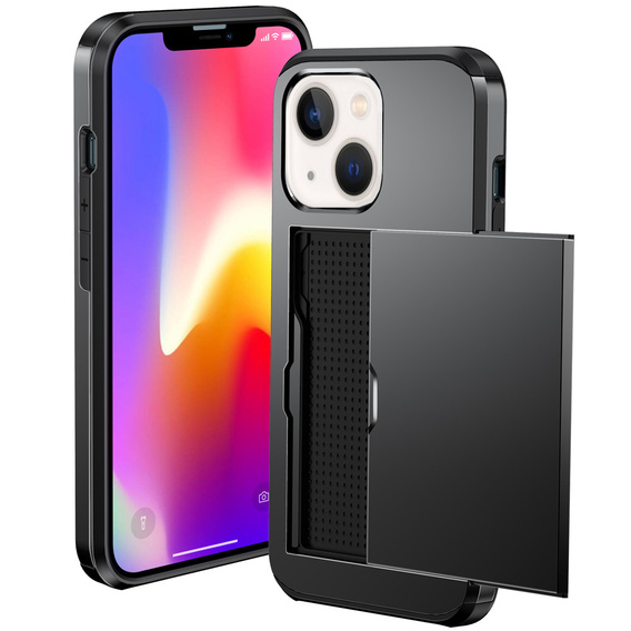Huse pentru iPhone 13 Mini, Sliding Card Holder, negru