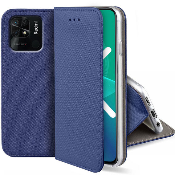 Cu clapetă pentru Xiaomi Redmi 10C, Wallet Smart Magnet, albastru