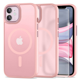 Husă pentru iPhone 11, pentru MagSafe, ERBORD Matt Case, roz + sticlă pentru ecran