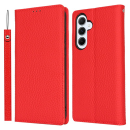 Cu clapetă pentru Samsung Galaxy S25, Litchi Skin Grain, roșu