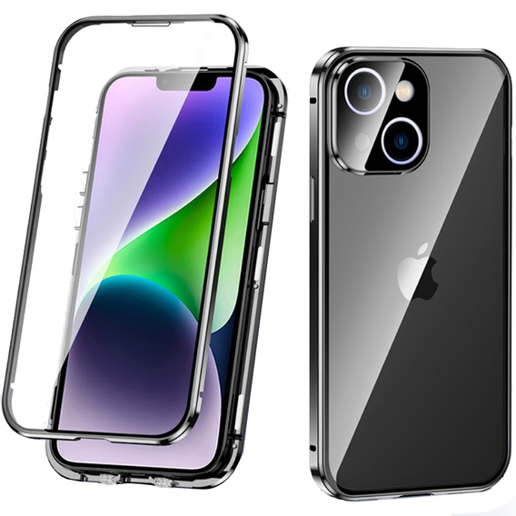 Husa pentru iPhone 14, Magnetic Dual Glass, negru