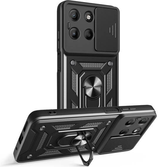 Husă blindată pentru Motorola Moto G15 / Motorola Moto G15 Power, CamShield Slide, negru