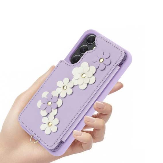 Husa pentru Samsung Galaxy A55 5G, Leather Flower Card Slot, violet