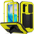 Husă blindată pentru Samsung Galaxy S23, R-JUST CamShield Slide, galben / negru