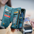 Husă CASEME pentru Samsung Galaxy A56 5G, Retro Leather Wallet, cu curea de umăr, verde