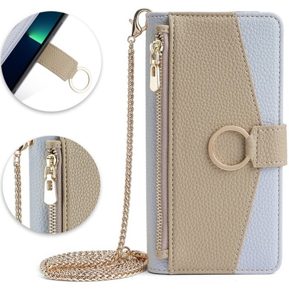 Carcasă flip pentru iPhone 7 / 8 / SE (2020) / SE (2022), Wallet Zipper Pocket, cu oglindă, albastru