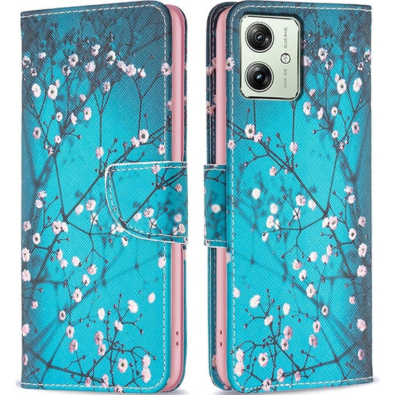 Cu clapetă pentru Motorola Moto G54 5G, Wallet, sakura, albastru