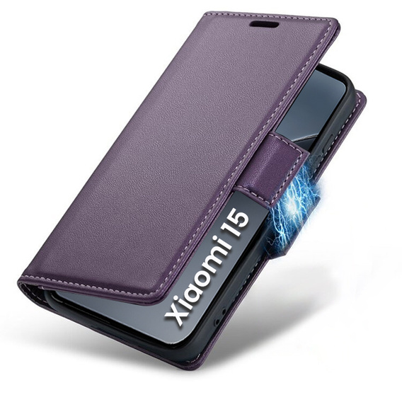 Husă pentru Xiaomi 15, ERBORD Glossy Litchi, portofel cu clapetă, violet