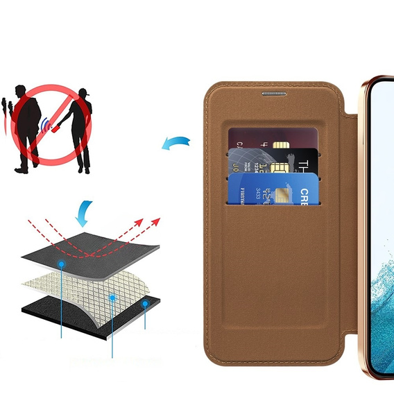 Cu clapetă pentru Samsung Galaxy S22 5G, RFID Wallet MagSafe CamShield, maro