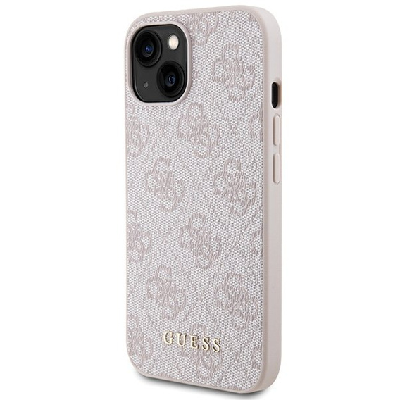 GUESS Huse pentru iPhone 15, 4G Metal Gold Logo, roz