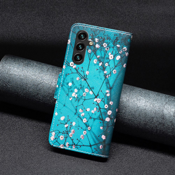 Cu clapetă pentru Samsung Galaxy A55 5G, Wallet, Sakura, albastru