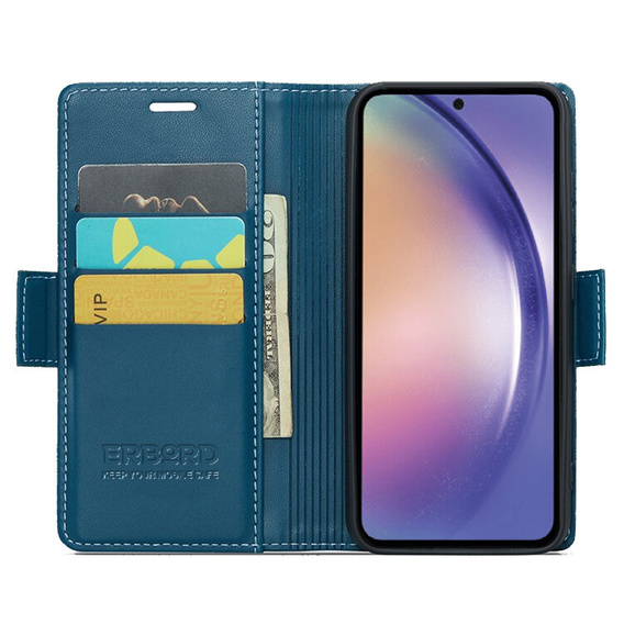 Husă pentru Samsung Galaxy A55, ERBORD Glossy Litchi, portofel cu clapetă, albastru