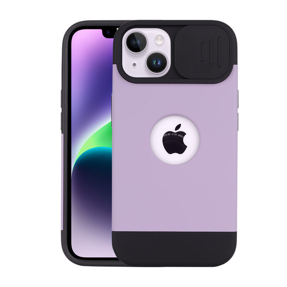 Husă ERBORD MagSafe Cam Slider, violet + sticlă pentru ecran pentru iPhone 13 / iPhone 14