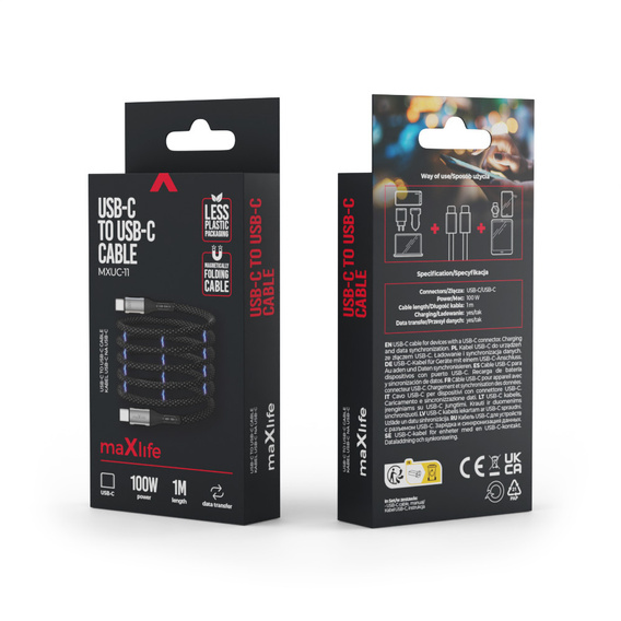 Cablu magnetic USB-C la USB-C, 100 W, 1,0 m, pentru dispozitive cu USB-C