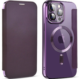 Cu clapetă pentru iPhone 13 Pro Max, RFID Wallet MagSafe CamShield, violet