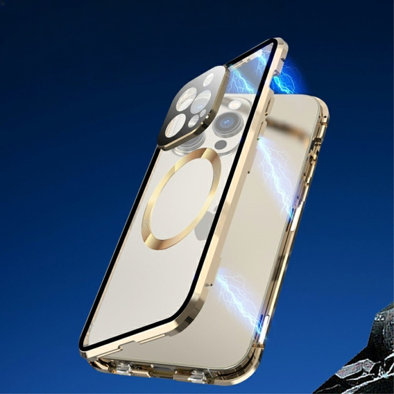 Carcasa Magnetic Dual Glass MagSafe pentru iPhone 15, de aur