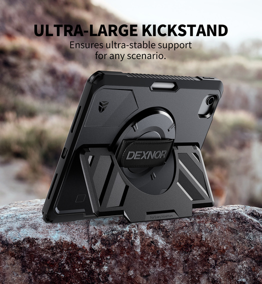 Husă Dexnor 360° cu curea și suport pentru stylus pentru iPad Air 11" 2025/2024 (generația a 7-a/a 6-a)
