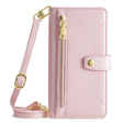 Cu clapetă pentru iPhone 14, Wallet Zipper Pocket, roz