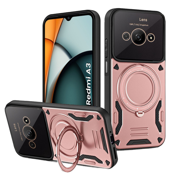 Husă blindată pentru Xiaomi Redmi A3, Magnetic Ring, roz