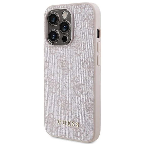 GUESS Huse pentru iPhone 15 Pro Max, 4G Metal Gold Logo, roz