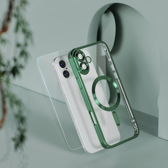Husă pentru iPhone 16, Electro MagSafe, verde + Sticlă pentru ecran