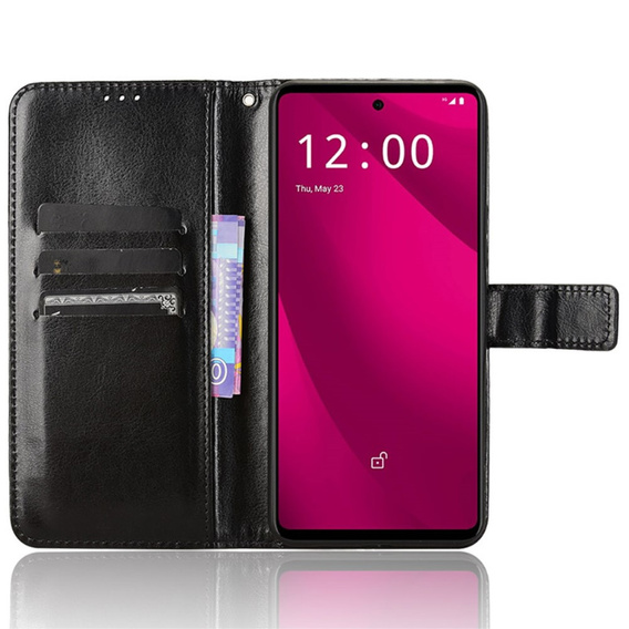 Cu clapetă pentru T Phone 2 Pro 5G, Crazy Horse Wallet, negru